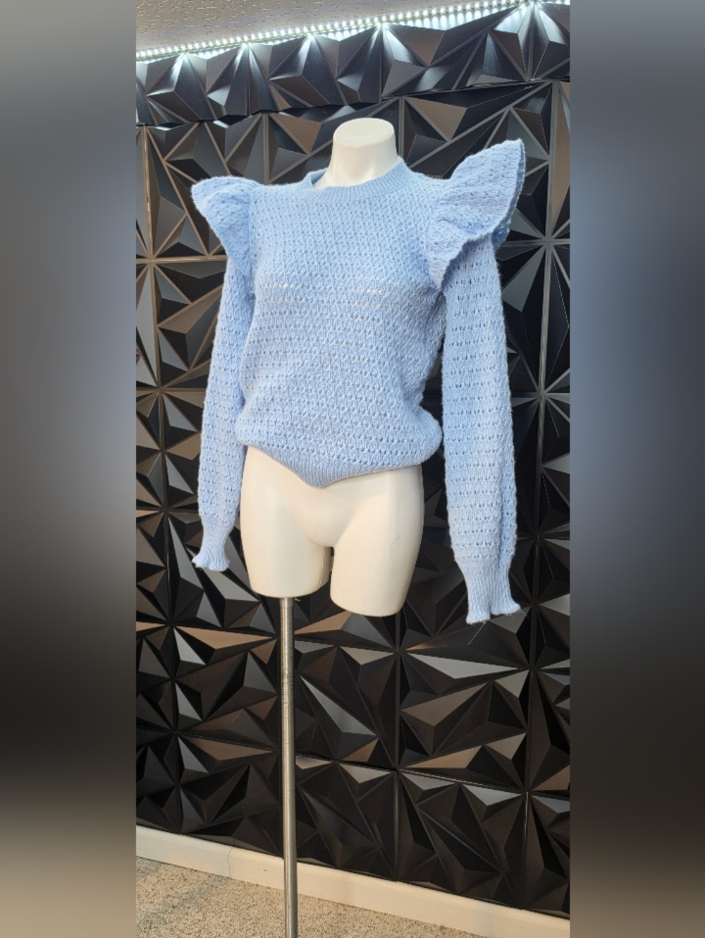 LOFT Powder Blue Ruffle-Shoulder Knit Sweater